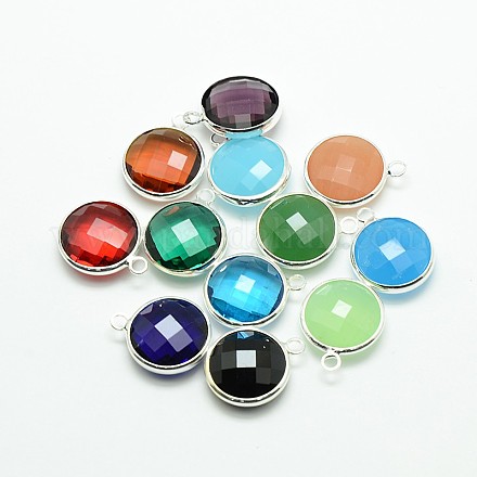 Silver Color Plated Brass Glass Pendants GLAA-J018A-S-1