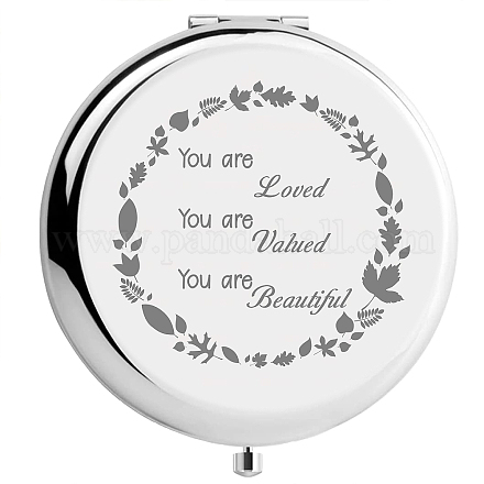 CREATCABIN Love Compact Mirror Stainless Steel You're Valued Beautiful Encouraging Mini Makeup Pocket Travel Engraved Mirrors Silver for Friends Family Graduation Birthday New Year Gifts DIY-WH0245-022-1