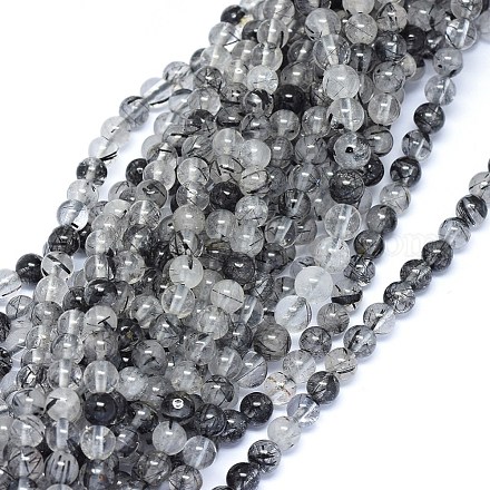 Naturale nero rutilato perle di quarzo fili G-F603-06-5mm-1