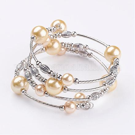 Glass Pearl Bead Wrap Bracelets BJEW-JB02860-08-1