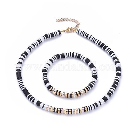 Set di braccialetti e collane elasticizzati perline heishi SJEW-JS01103-02-1