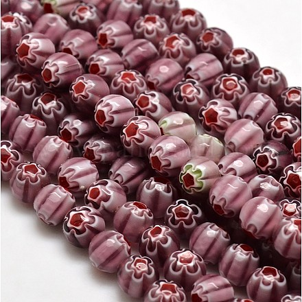 Faceted Millefiori Glass Round Beads Strands LK-P006-03-1