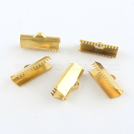 304ステンレス鋼リボンカシメエンドパーツ  ゴールドカラー  9.5x20mm  穴：1.5mm STAS-R063-91G-1