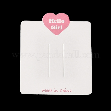 厚紙ヘアクリップ表示カード  ハートを付きの矩形  ホワイト  7.6x6.4x0.04cm CDIS-A006-01-1