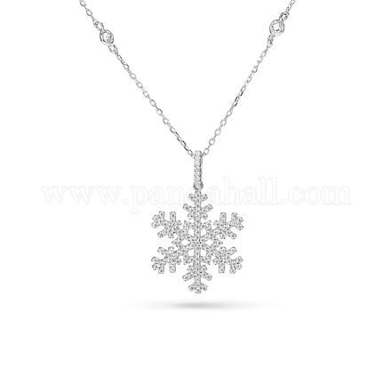 TinySand Christmas 925 Sterling Silber Zirkonia Schneeflocke Anhänger Halskette TS-N007-S-19-1