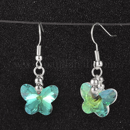 Platinum Tone Brass Butterfly Electroplate Glass Beads Dangle Earrings EJEW-JE01950-05-1