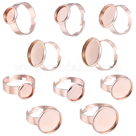 Beebeecraft 1 Box 10Pcs Rings Components Stainless Steel 5 Size Flat Round Open Cuff Ring Settings 8/10/12/14/16mm Tray Flat Pad Ring Components for Ring Jewelry Making (Rose Gold) RJEW-BBC0001-10-1