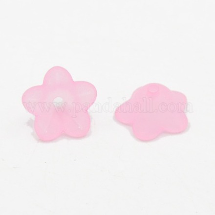 Chunky Pink Transparent Frosted Flower Acrylic Beads X-PL560-3-1