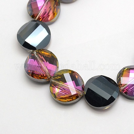 Electroplate Crystal Glass Flat Round Beads Strands EGLA-F062D-01-1