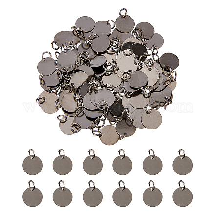 SUPERFINDINGS 100Pcs Brass Stamping Blank Tag Charms 12mm Flat Round Metal Stamps Tags Gunmetal Blanks Pendants for Jewelry Necklace DIY Craft Making KK-FH0005-23-1