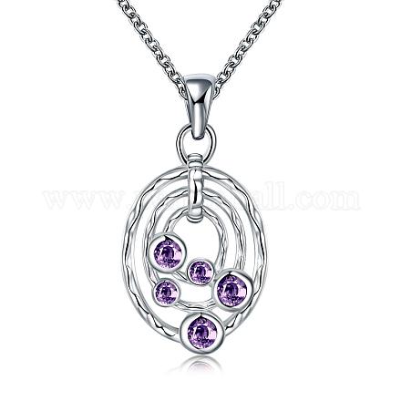 Silver Plated Brass Cubic Zirconia Oval Pendant Necklaces NJEW-BB03578-A-1