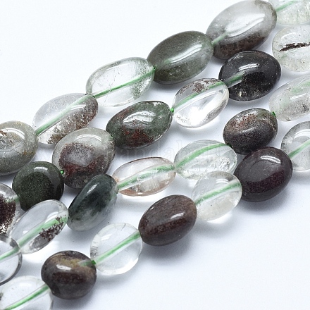 Natural Green Lodolite Quartz/Garden Quartz Beads Strands G-E483-38-1