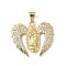 Brass Micro Pave Cubic Zirconia Pendants, Rack Plating, Holy Virgin with Wings, Lead Free & Cadmium Free, Long-Lasting Plated, Real 18K Gold Plated, 21.5x25x2.5mm, Hole: 4.8x3.6mm