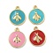 Rack Plating Brass Enamel Pendants, Long-Lasting Plated, Lead Free & Cadmium Free, Real 18K Gold Plated, Flat Round with Bee Pattern, Mixed Color, 16x13x2mm, Hole: 1.6mm