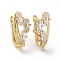 Brass Micro Pave Cubic Zirconia Hoop Earring Findings with Latch Back Closure, with Horizontal Loop, Clear, Golden, 22x9.5x14mm, Hole: 1.5mm, Pin: 1mm