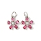 Brass Micro Pave Cubic Zirconia Pendants, Flower Charms, Rack Plating, Lasting Plated, Cadmium Free & Lead Free, with Jump Ring, Pale Violet Red, 14.5x12.5x4.5mm, Hole: 4.5mm