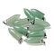 Natural Green Aventurine Pointed Pendants, Bullet Shaped Charms with 201 Stainless Steel Snap on Bails, Stainless Steel Color, 29.5x10mm, Hole: 4x7mm