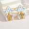 304 Stainless Steel Stud Earrings, with Enamel, Flower, Blue, 54x46mm
