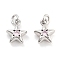 Brass with Cubic Zirconia Pendant, with Jump Ring, Star, Platinum, 9.5x8x4mm, Hole: 2.4mm