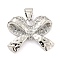 Brass Micro Pave Clear Cubic Zirconia Pendants, Bowknot, Platinum, 16x20x4mm, Hole: 5x3.5mm