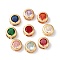 Brass Slide Charms, with Glass, Nickel Free, Flat Round Shape, Golden, Mixed Color, 9x5mm, Hole: 5x2mm