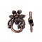 Tibetan Style Toggle Clasps, Lead Free, Cadmium Free and Nickel Free, Red Copper Colorl, Flower, Flower: 20mm wide, 28mm long, Bar: 5mm wide, 30mm long, hole: 2mm