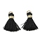 Polyester Pendants, Tassels, with Golden Iron Jump Rings, Black, 23~25x14~20x7~10mm, Hole: 4.5mm