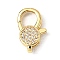 Brass Clear Cubic Zirconia Lobster Claw Clasps, Flat Round, Real 18K Gold Plated, 19x12.5x4.5mm, Hole: 2x2mm