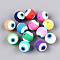 Handmade Polymer Clay Beads, Round with Evil Eye, Mixed Color, 9.5~10.5mm, Hole: 1.5~2mm