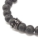 Natural Lava Rock Round Beaded Stretch Bracelet with Clear Cubic Zirconia Crown BJEW-JB07797-03-4