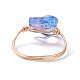 ガラスの蝶のビーズの指輪  女性のためのライトゴールド銅ワイヤーラップジュエリー  ミックスカラー  usサイズ6 1/2(16.9mm) RJEW-JR00537-7