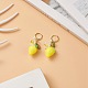Boucles d'oreilles pendantes en résine citron avec feuille et fleur d'imitation perle EJEW-TA00192-2