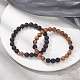 2 pièces 2 style bois naturel et roche de lave ensemble de bracelets extensibles perlés ronds pour femmes BJEW-JB09381-04-2