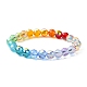 Pulseras elásticas de vidrio redondo facetado de color arcoíris para mujer BJEW-JB09481-01-1