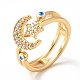 Cubic Zirconia Moon and Star Open Cuff Ring with Enamel Evil Eye RJEW-H101-36G-4