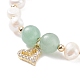 Natural Green Aventurine & Pearl Beaded Bracelet with Cubic Zirconia Heart Charm BJEW-JB08167-02-4