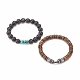 2pcs 2 bracelets extensibles en noix de coco naturelle et pierres précieuses BJEW-JB07938-4