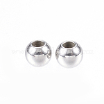 304 Edelstahl-Abstandhalter-Perlen, Runde, Edelstahl Farbe, 3x2 mm, Bohrung: 1 mm