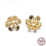 Real 18K Gold Plated 6-Petal 925 Sterling Silver Bead Caps, Flower, Golden, 11.5x4mm, Hole: 2mm, about 26pcs/20g
