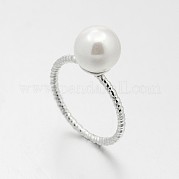 Brass Acrylic Pearl Finger Rings for Wedding Jewelry RJEW-J061-P