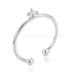 Ajustes de anillo de clavija de copa de latón, Configuraciones de anillo ajustables para cuentas perforadas a la mitad, Sin cadmio y níque y plomo, Platino, 4mm, ajustable, pin: 0.7~0.8 mm