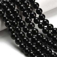 Natürliche schwarze Onyxperlenstränge (gefärbt und erhitzt)., Runde, 8 mm, Bohrung: 1.5 mm, ca. 48 Stk. / Strang, 14.76'' (37.5cm) ~ 14.96'' (38cm)