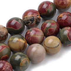 Jaspe polychrome naturel/pierre de Picasso/brins de perles de jaspe de Picasso, ronde, 6~6.5mm, Trou: 1mm, Environ 60 pcs/chapelet, 14.96 pouce (38 cm)
