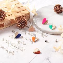 10 paire de boucles d'oreilles à tige en résine transparente et bois de 10 couleurs&nbsp;DIY-FW0001-08
