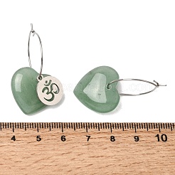 Orecchini a cerchio da donna in avventurina verde naturale e acciaio inossidabile 304.&nbsp;EJEW-G475-04P-04