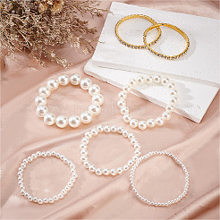 7 Stück 7 Stile Kunststoff Imitation Perle Runde Perlen Stretch-Armbänder Set&nbsp;BJEW-AN0001-36