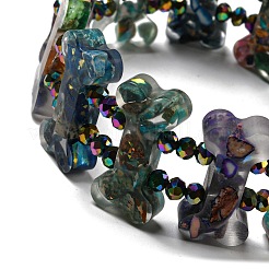 Jaspe impérial naturel teint avec bracelets extensibles en perles de résine&nbsp;BJEW-G698-01B-05