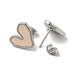 Pendientes de acero inoxidable 304 con forma de corazón y esmalte&nbsp;EJEW-A081-18P