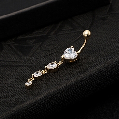 Echt 18k vergoldet Piercingschmuck Messing Zirkonia Herz Nabelring Nabelring Bauchringe&nbsp;AJEW-EE0001-06