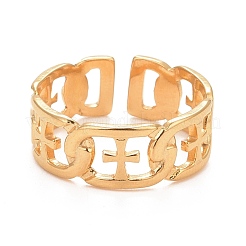 Anillo de puño abierto ovalado con cruz de acero inoxidable 304 con revestimiento iónico (IP) para mujer&nbsp;RJEW-C025-06G
